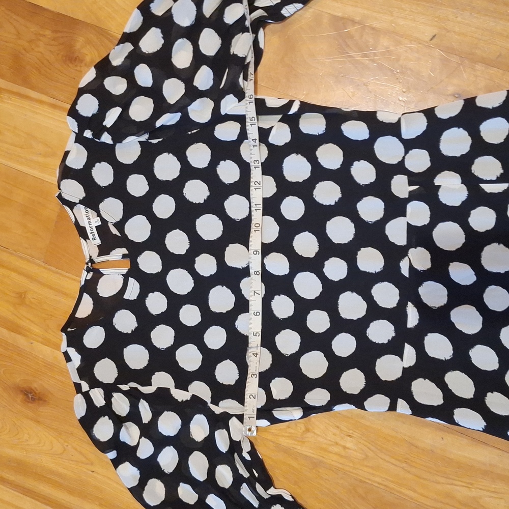 Reformation Carolena Midi Dress Luna Polka Dot Size 8 Puff Shoulder 3/4 Sleeve - Picture 10 of 13